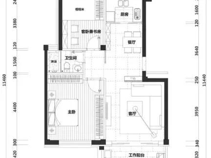 长方形二室一厅户型图