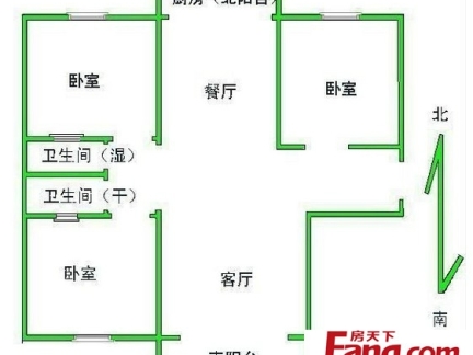 2019三室一厅一卫户型图-房天下装修效果图