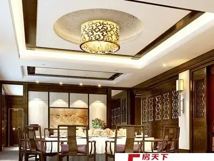 大气传统设计的中式餐厅吊顶效果图