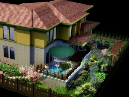 2017别墅假山流水庭院设计图片 房天下装修效果图 