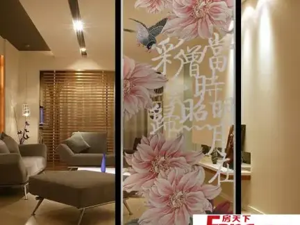 中式元素与玻璃艺术结合的隔断效果图