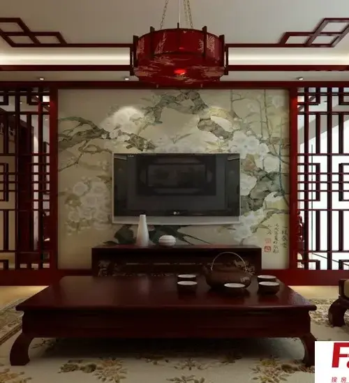 中式客厅电视背景墙效果图
