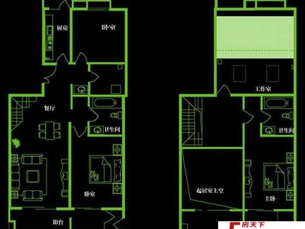 南通永威翡翠城150平三室两厅户型装修复式楼2层平面图