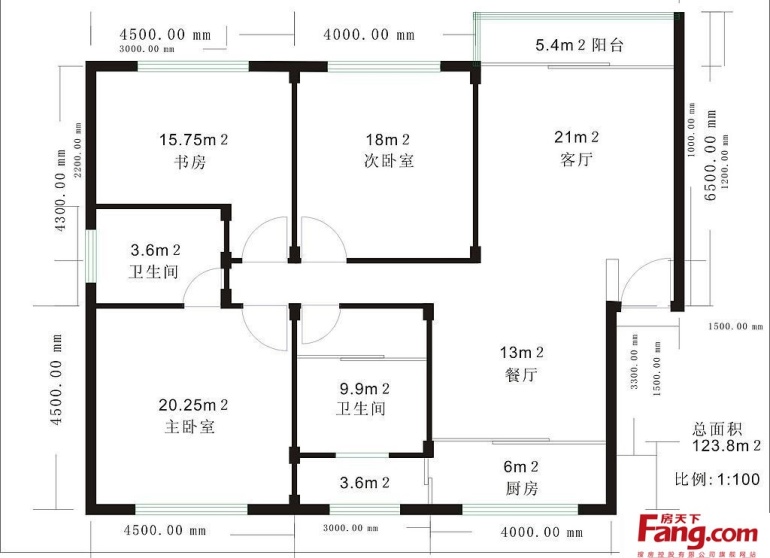 三房一厅室内设计平面图