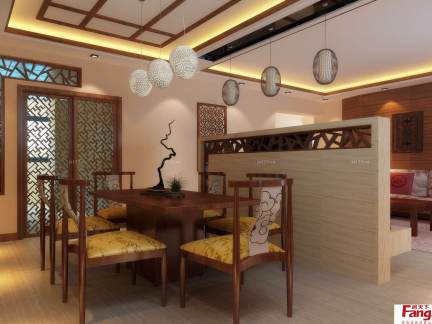 中式客厅与餐厅隔断造型