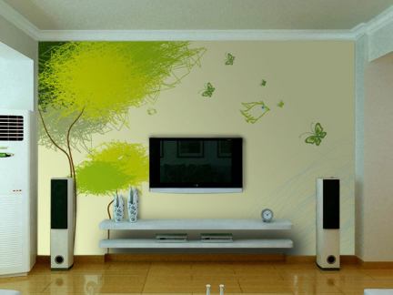 绿色电视背景墙图片