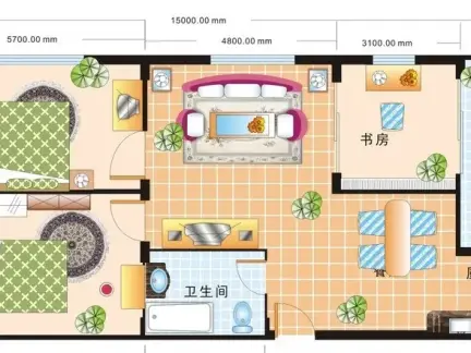 彩色家庭室内设计平面图