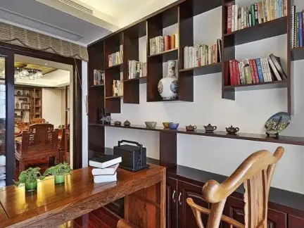 中式书房墙上书架效果图