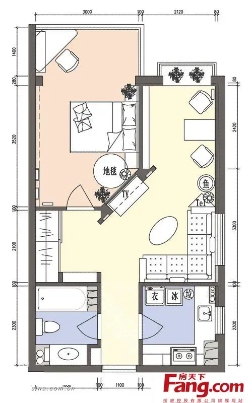 45平米一居室户型图