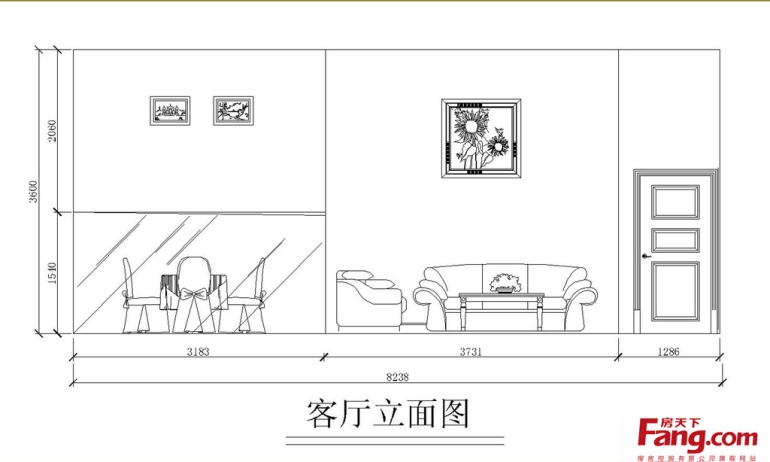 客厅手绘立面图