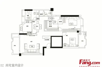 三室两厅室内平面图2021-房天下家居装修网