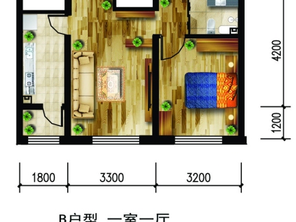 50平米一室一厅室内设计平面图