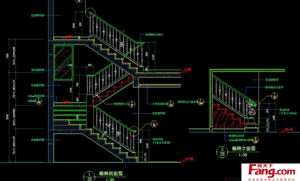 cad三跑楼梯剖面图