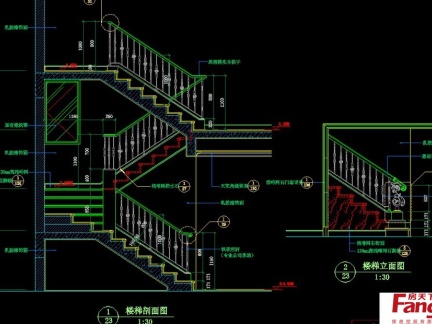 cad三跑楼梯剖面图