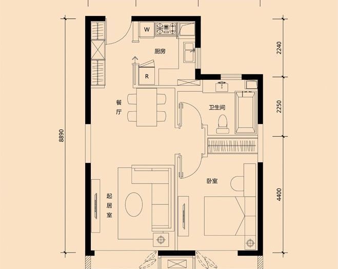 天津一居室户型图装修样板间