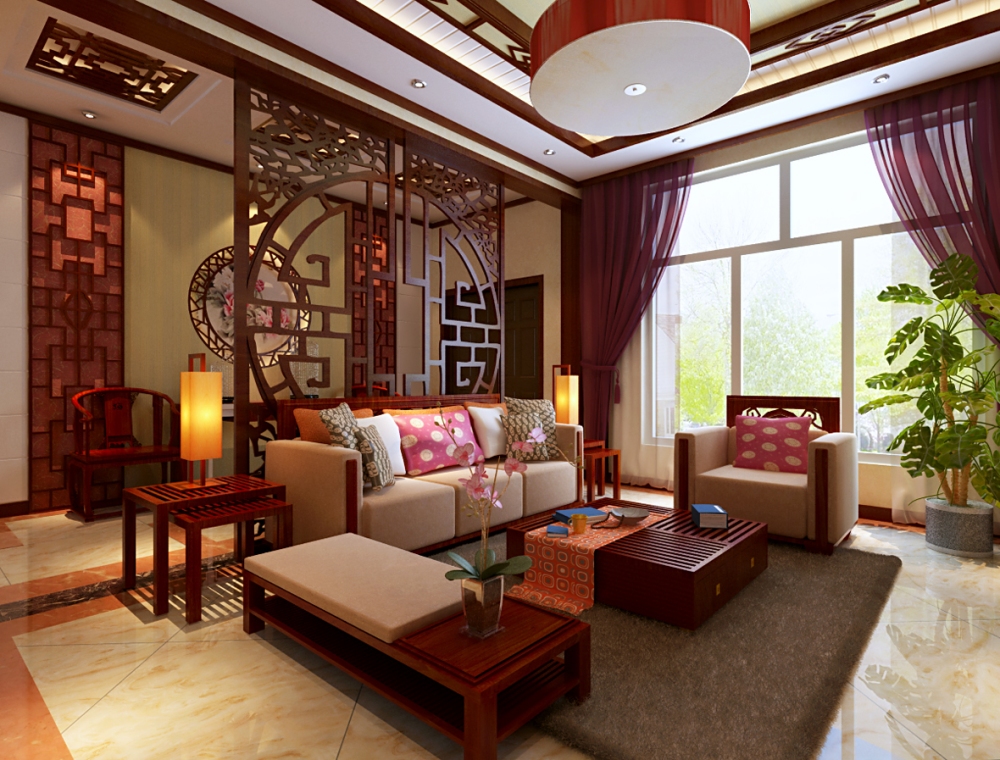 中式古典四居室客厅装修图片欣赏