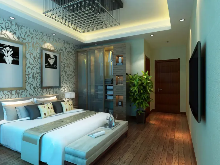 简中风格三居室卧室背景墙装修效果图欣赏-搜房网装修