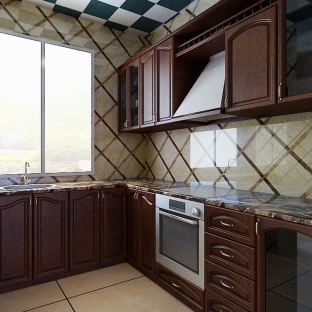 美式三居室厨房橱柜装修效果图