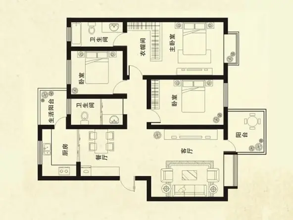 郑州橡树玫瑰城d3h户型129.86平方户型图