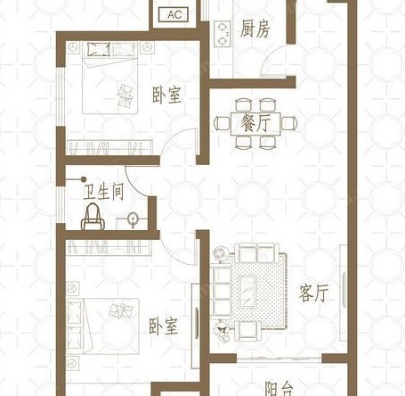 新芒果和郡90平方两室两厅一卫装修案例-户型图