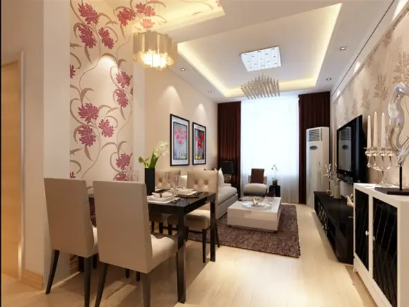 客厅餐厅一体,比较紧凑,紧凑户型往往在业主入住后由于餐区和客厅在一