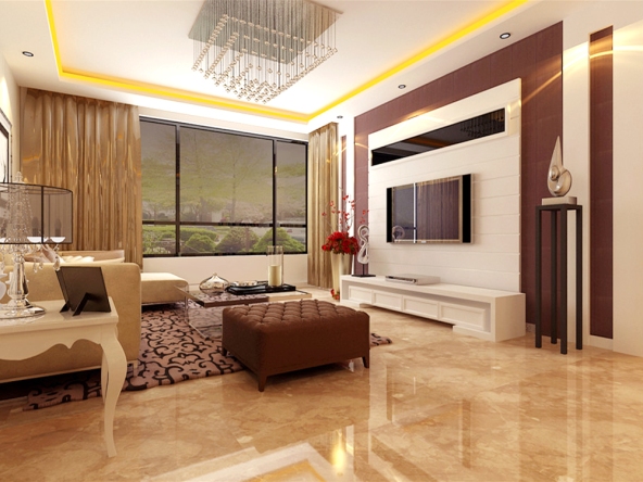 米黄色的瓷砖 搭配浅色的沙发,现代感的壁纸,让空间更加温馨 背景墙用