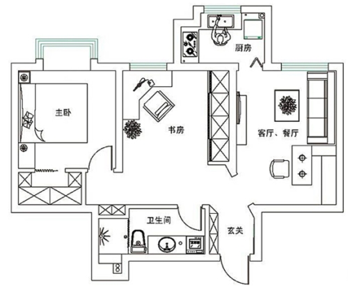 时尚简约青年公寓,首创·国际半岛现代简约76平米二居室装修设计图片