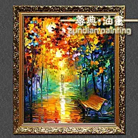 纯手绘油画欧式油画装饰画客厅有框画餐厅玄关画巴黎夜景zd382
