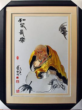 江南绣庄苏绣84*61刺绣精品纯手工客厅装饰画成品人物知足常乐图片