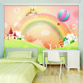 侬卡壁画 彩虹 儿童房卧室环保浪漫温馨装修材料 壁纸电视墙背景图片
