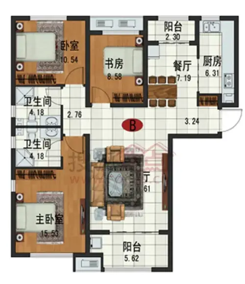 欧式风情,历山尚文轩简欧风格134.74平米三居室装修