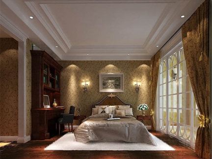 美式风格三居室卧室床装修效果图大全