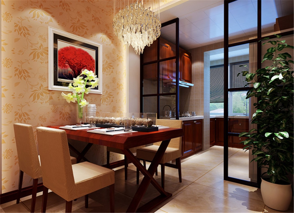 中式古典三居室餐厅餐桌装修效果图大全