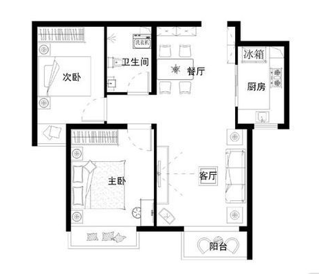 春江家园87平方两室两厅一厨一卫户型图