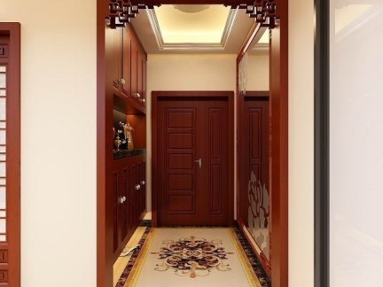 奢华中式风格四居室入门玄关壁柜门框图片欣赏