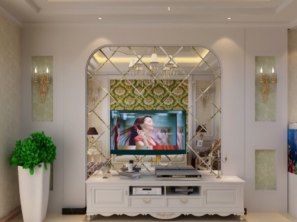 别致欧式风格客厅装修玻璃电视背景墙效果图