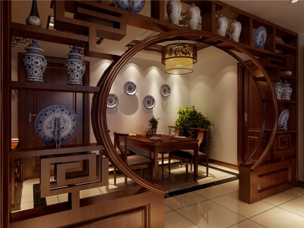 中式古典二居室餐厅酒柜装修图片