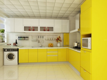 现代风格135平四居厨房黄色橱柜效果图