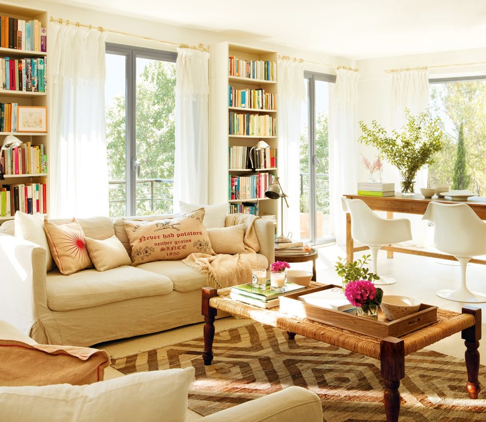 米色温馨美式风格客厅书架装修效果图
