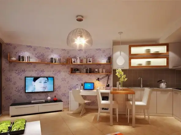 紧凑的开放式厨房和餐厅解决了所有的功能需求，在餐厅的旁边巧妙的利用一个拐角安置一个学习的地方，有多了一个书房的功能，使业主的房子每一平米都物尽其用。