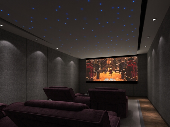 影视厅效果图,休闲与居家娱乐的必备空间,光线的搭配及家居的实用让