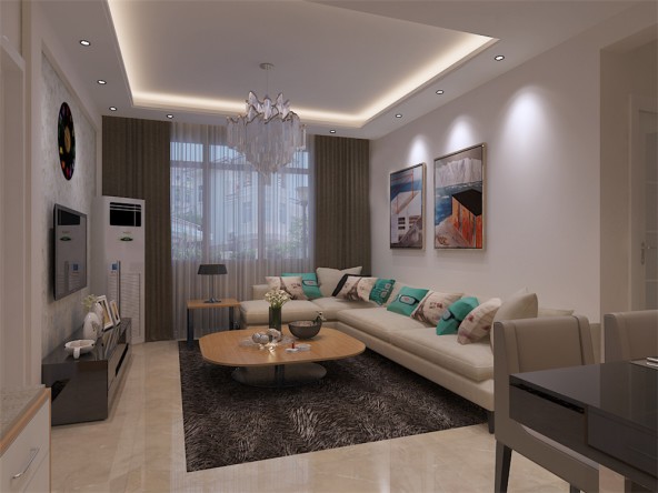 天津享博豪庭现代简约二居室装修效果图_90平米3万-房