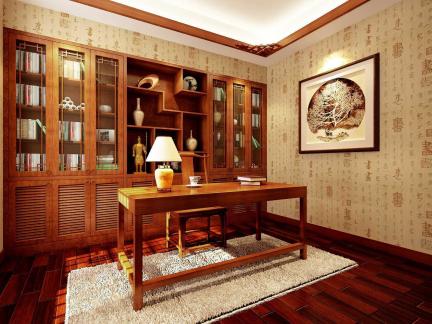 中式风格三居室书房书柜装修效果图大全
