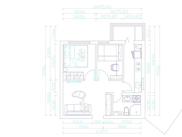本户型是凤桥园40平米两室一厅一厨一卫小户型的经典户型,入门是本户