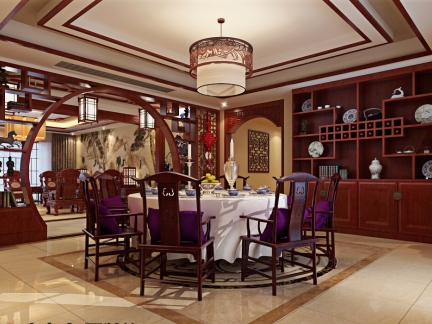 中式风格五居室餐厅酒柜装修效果图欣赏