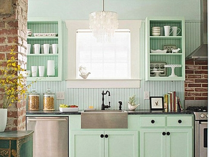 乡村欧式厨房青绿色橱柜装修设计