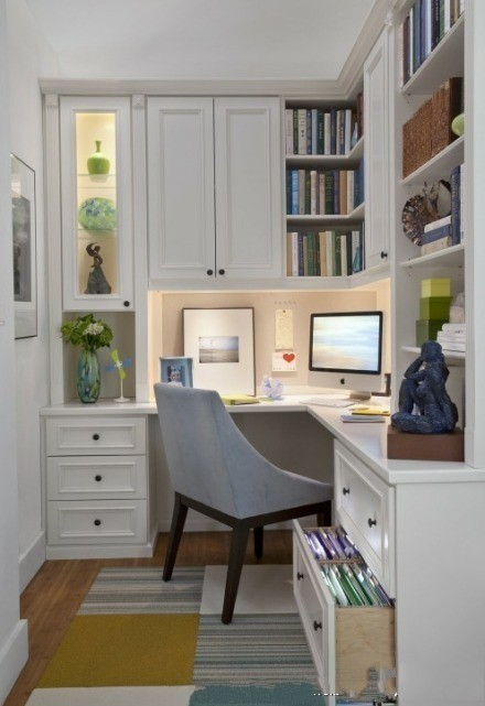 居家美式书房白色连体书桌图片欣赏-房天下装修效果图