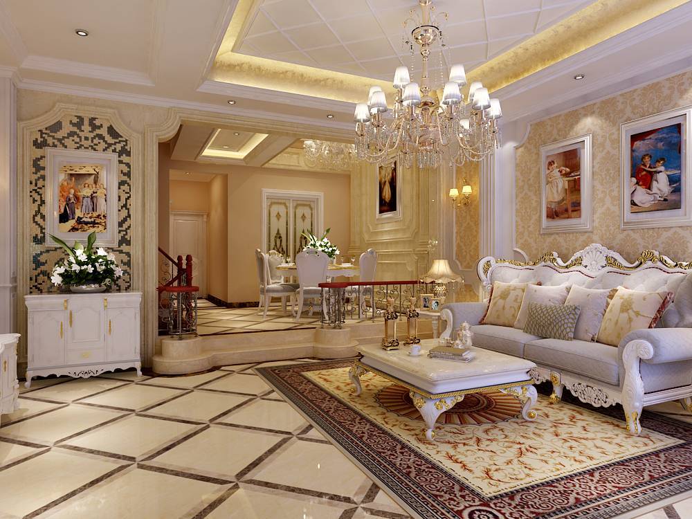 棕色为主欧式风格客厅沙发装修图-房天下装修效果图