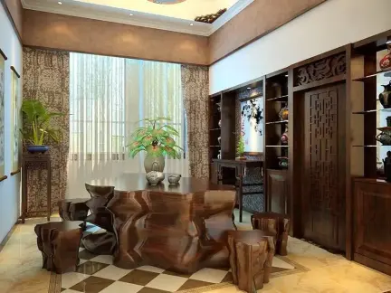 客厅装修效果图新中式实木 432x324c.jpg