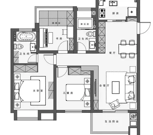 将空间储物性合理运用发挥,使住宅能有条不紊,从原户型着手整改,无论